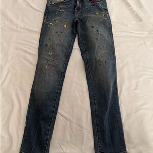 Trendy Blue Skinny Jeans with Artistic Splatter